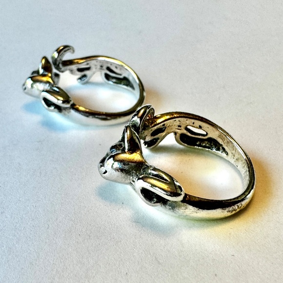 Kitty Cat Rings, Set of 2 Matching Silver, US size 7 - Picture 5 of 12